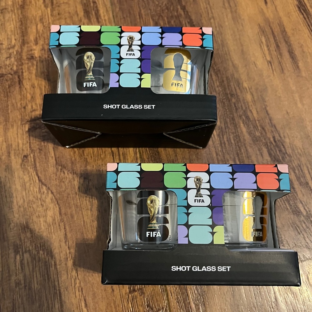 New FIFA Official World Cup Lot of Shot Glasses 2 x 2 Pack NIB